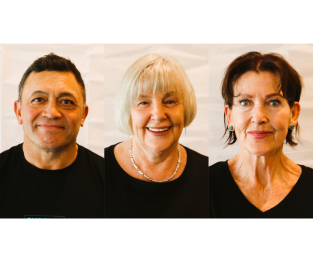 Three portrait photos of Whetu, Erin, & Liz collaged together.