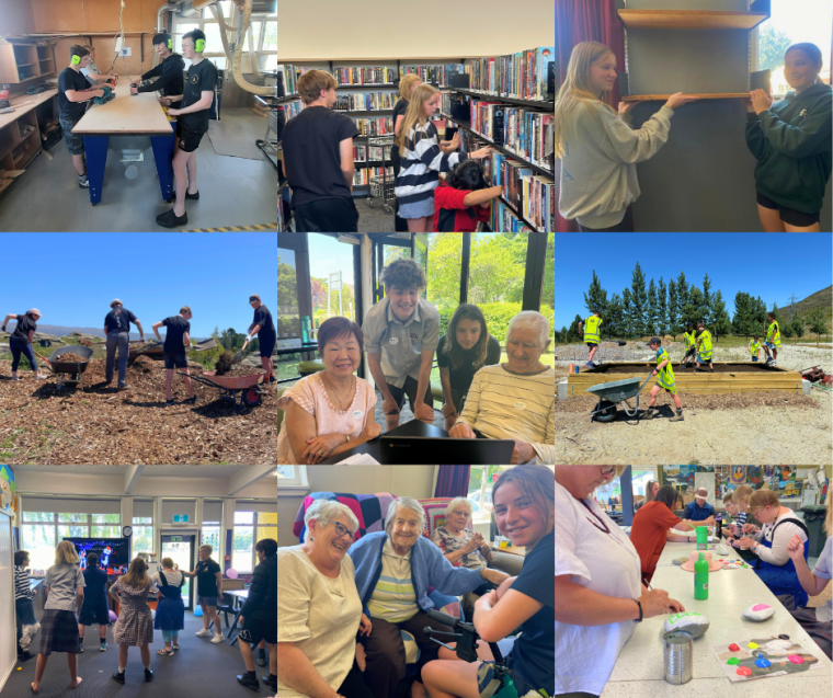 Collage of DHS students volunteering for several Central Otago organisations.